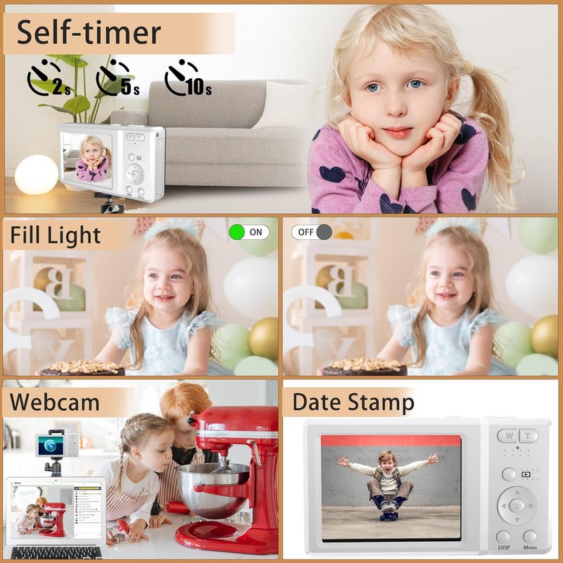 Focusify 56MP FHD Digital Camera with 20X Digital Zoom & Autofocus, Anti-Shake Point and Shoot Camera for Kids Adults Beginners, Includes 32GB SD Card, Portable Compact for Travel - Image 5